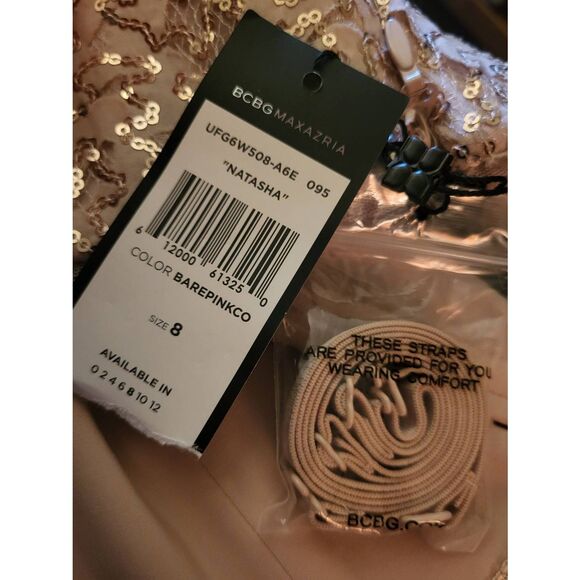 NWT BCBGMAXAZRIA Dress Women's 8 Nude Champagne Natasha Formal Sequin Long - Picture 7 of 7